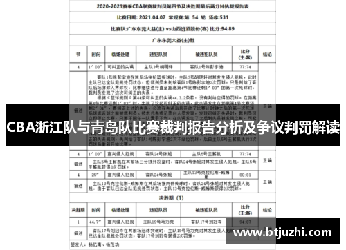 CBA浙江队与青岛队比赛裁判报告分析及争议判罚解读